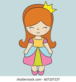 Children's illustration with a cute princess. Best Choice for cards, invitations, prints or baby shower albums, backgrounds, arts and scrapbooks. 