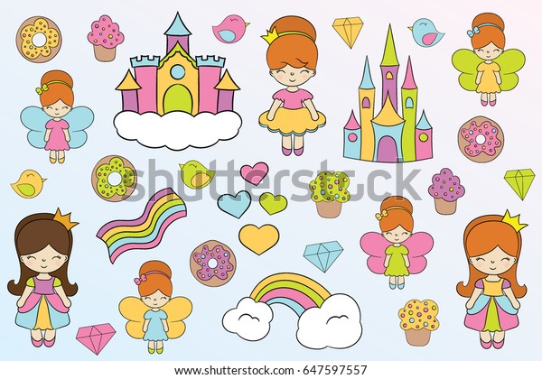 Childrens Illustration Cute Princess Elements Donut Stock Vector ...