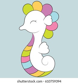 Children's illustration with a cute sea horse. Best Choice for cards, invitations, prints or baby shower albums, backgrounds, arts and scrapbooks. 