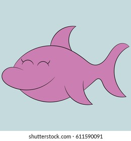 Children's illustration with a cute shark. Best Choice for cards, invitations, printing, party packs, blog backgrounds, paper craft, party invitations, digital scrapbooking.