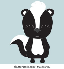 Children's illustration with a cute skunk. Best Choice for cards, invitations, printing, party packs, blog backgrounds, paper craft, party invitations, digital scrapbooking.