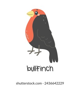 Children's illustration, cute snowfinch, with inscription. vector illustration for teaching children, t-shirt