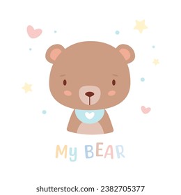 Ilustración infantil con un oso de peluche lindo. tarjeta de saludo de la ducha de bebé