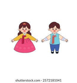 It is a children's illustration design wearing hanbok in Korea.