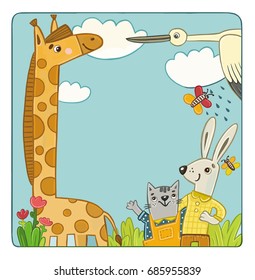 children's illustration - frame with animals