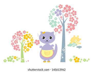 children's illustration with a funny cat