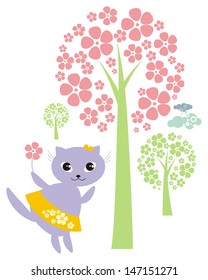 children's illustration with a funny cat
