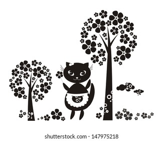 children's illustration with a funny cat
