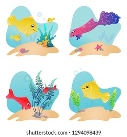 children's illustration - funny fish under water
