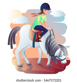 children's illustration of a girl riding a horse