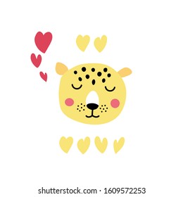 Children's illustration with a leopard in love