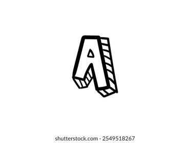 A children's illustration of the letter "A" with hand-drawn, decorative line art.

