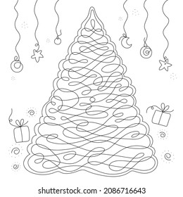 childrens illustration linear coloring christmas trees