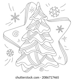 childrens illustration linear coloring christmas trees