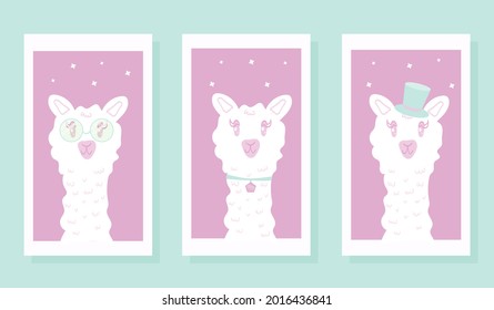 Children's illustration of llama alpaca for banner design, fabric, wallpaper.