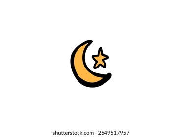 A children's illustration of a moon and stars in yellow.

