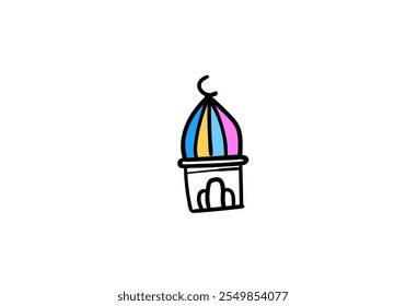 A children's illustration of a mosque with colorful domes.

