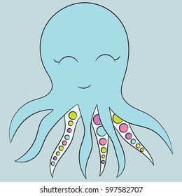 Children's illustration with a octopus. Best Choice for cards, invitations, printing, party packs, blog backgrounds, paper craft, party invitations, digital scrapbooking.