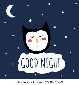 Children's illustration with an owl wishing good night