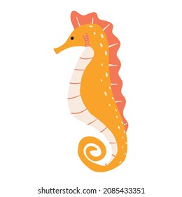  Childrens illustration of seahorse isolated on white background. Hand-drawn bright seahorse in cartoon style.