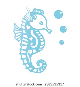 Children's illustration of a seahorse. Seahorse silhouette with pattern. Children's dreams and animals. Cute creatures. 