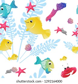 CHILDREN'S ILLUSTRATION. 
SEAMLESS PATTERN WITH FUNNY FISH