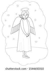 children's illustration for self-coloring with the image of an angel girl