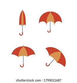 Children's illustration set of umbrellas from the rain. Autumn cartoon vector illustration. A set of elements, an icon, and a sticker. Stickers for children's books, drawing in kindergarten.
