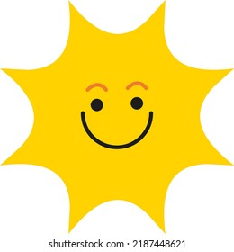 Children's illustration with a transparent background of a sun with a human face. smiling sun. Summer sunny day. Light and heat.