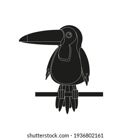 ilustración infantil, de pájaro tucano sobre fondo blanco