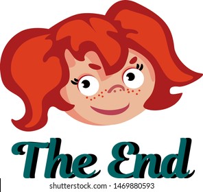 Childrens illustrations Head of a red-haired girl and the inscription End of story