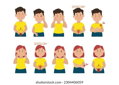 Children's Infections, Kid disease, Boys and girls with various diseases. Vaccination concept. Flat vector illustration.