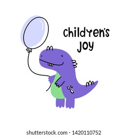 Children's joy. Vector illustration of a dinosaur and a balloon. Cartoon style.