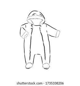 Children's jumpsuit with the hood. Sketch. children's winter jumpsuit vector sketch illustration