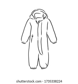 Children's jumpsuit with the hood. Sketch. children's winter jumpsuit vector sketch illustration