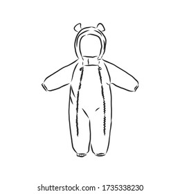 Children's jumpsuit with the hood. Sketch. children's winter jumpsuit vector sketch illustration