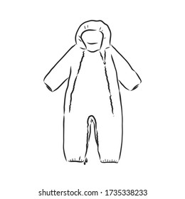 Children's jumpsuit with the hood. Sketch. children's winter jumpsuit vector sketch illustration