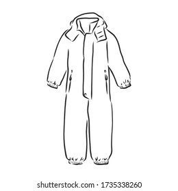 Children's jumpsuit with the hood. Sketch. children's winter jumpsuit vector sketch illustration