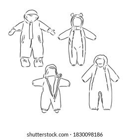 Children's jumpsuit with the hood. Sketch. children's winter jumpsuit vector sketch illustration