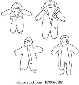 Children's jumpsuit with the hood. Sketch. children's winter jumpsuit vector sketch illustration