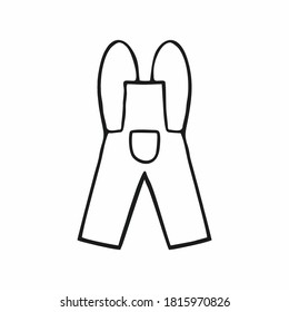 Children's jumpsuit with pants drawn by hand. Vector icon of children's clothing isolated on a white background. Contour Doodle illustration for stickers, booklets, and postcards. Things for newborns.