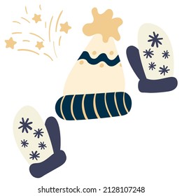 Children's knitted autumn winter hat. Children's accessories for mild weather vector illustration icon isolated on a background.