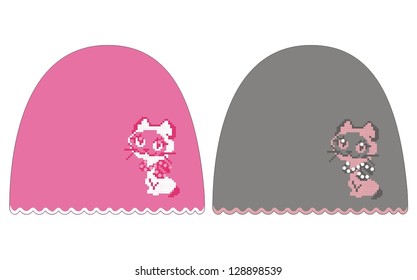 Children's knitted hat ( ornament-kitten)