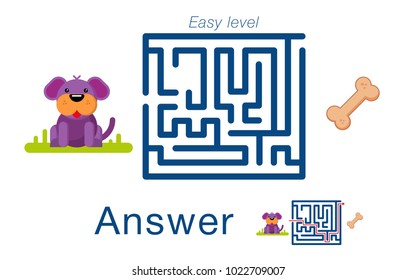 Children's labyrinth withdog and bone. A puzzle for children. Vector maze.
