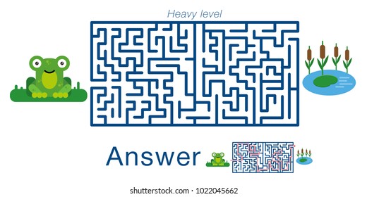 Children's labyrinth with frog and pond  . A puzzle for children. Vector maze.