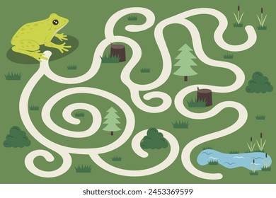 Children's labyrinth game with a cute toad. A game for children to develop logic.