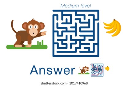 Children's labyrinth with monkey and bananas. A puzzle for children. Vector maze.