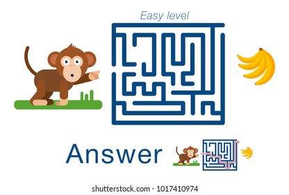 Children's labyrinth with monkey and bananas. A puzzle for children. Vector maze.