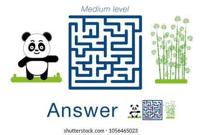 Children's labyrinth with panda and bamboo. A puzzle for children. Vector maze.