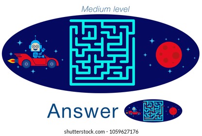 Children's labyrinth with robot and mars . A puzzle for children. Vector maze.